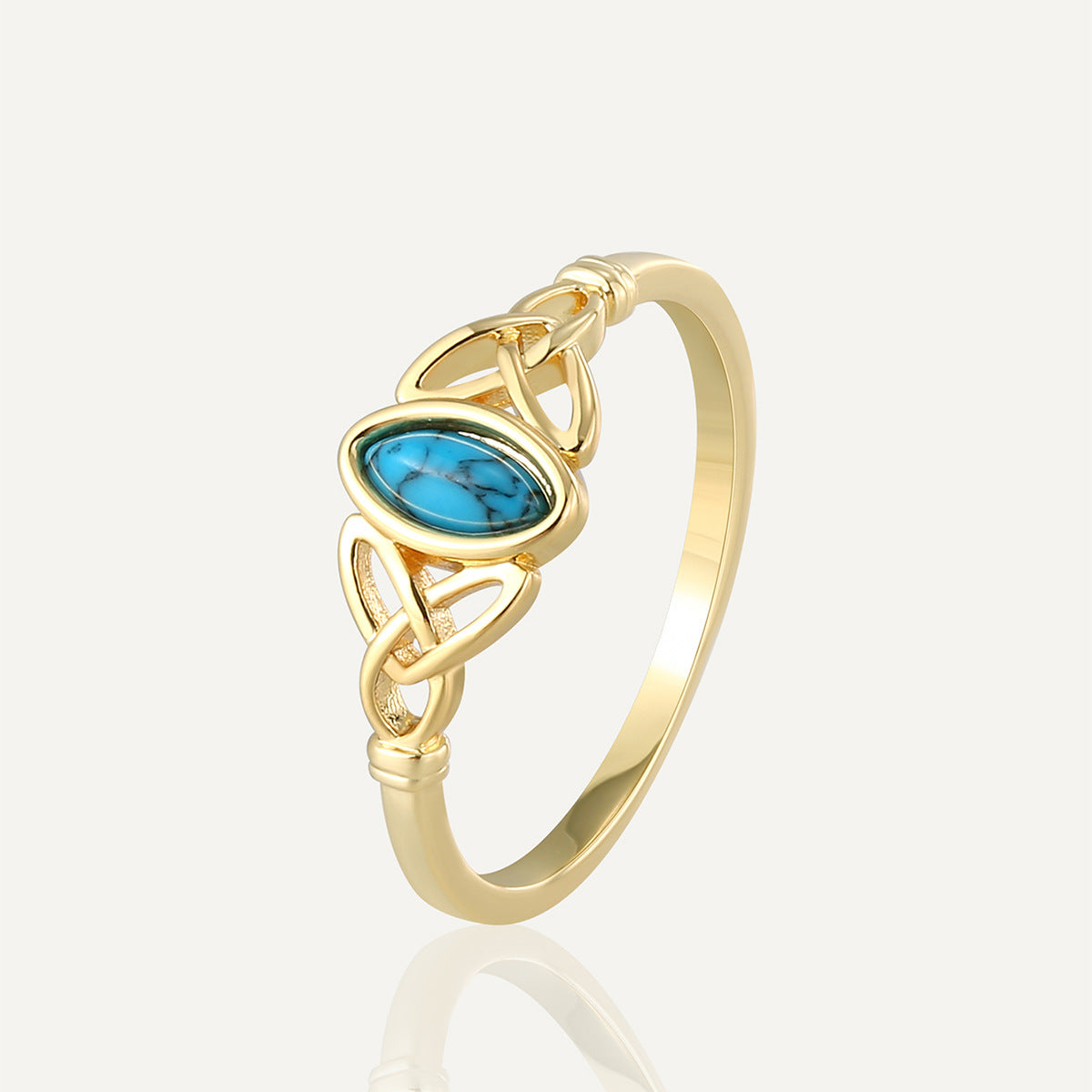 R0679 Modern Retro Design Ring for Women, Gold-Plated with Water Drop-Shaped Turquoise Fashion Tail Ring