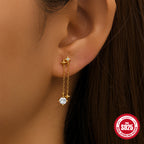 S925Sterling Silver Tassel Long Bowknot Inlaid Diamond Ear Thread Earrings Star Moon Stud Earrings for Women