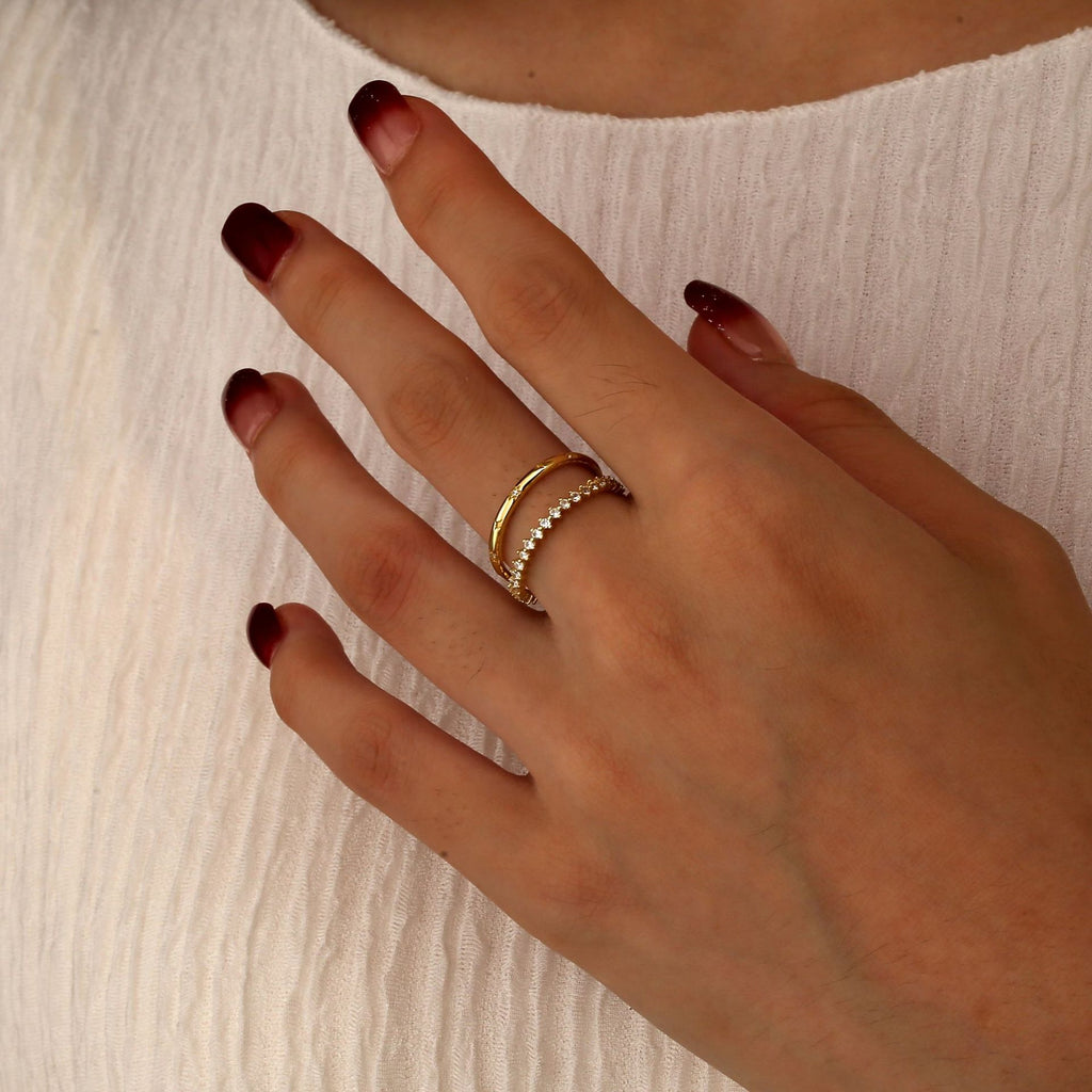 SR0050 S925Silver Line Full Diamond Couple Rings Fashionable