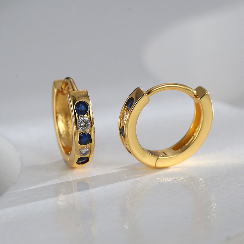 E0603 Fashion New Simple Plain Hoop Unisex Earrings Minimalist Inlaid Two-tone Zircon Hoop