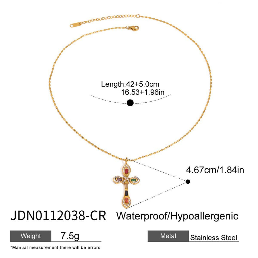 2H Zircon Cross Necklace Non-Fading Stainless Steel Necklace Women's Jewelry