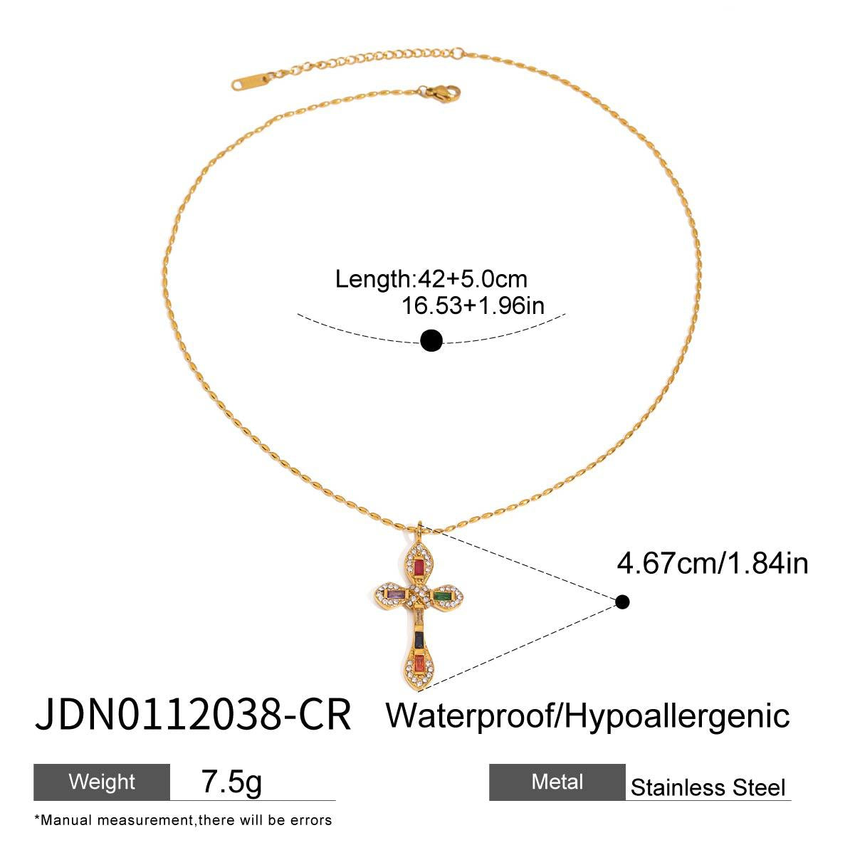 2H Zircon Cross Necklace Non-Fading Stainless Steel Necklace Women's Jewelry