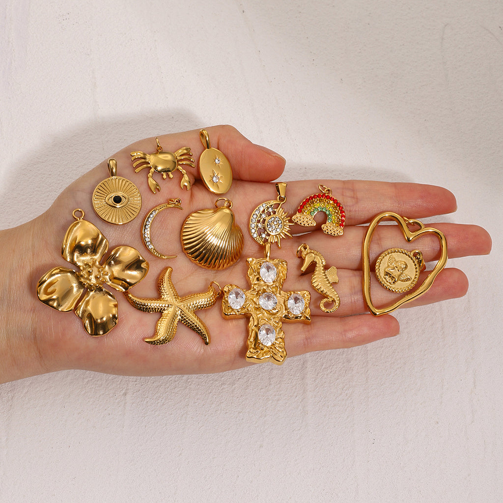 Stainless Steel Ocean Series Jewelry Accessories Heart diy Cross Pendant Necklace Pendant