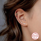 S925Pure Silver Single Crown Ear Bone Stud Earrings Bestselling Fashion Diamond-Studded Threaded Ear Piercing Women's Ear Jewelry