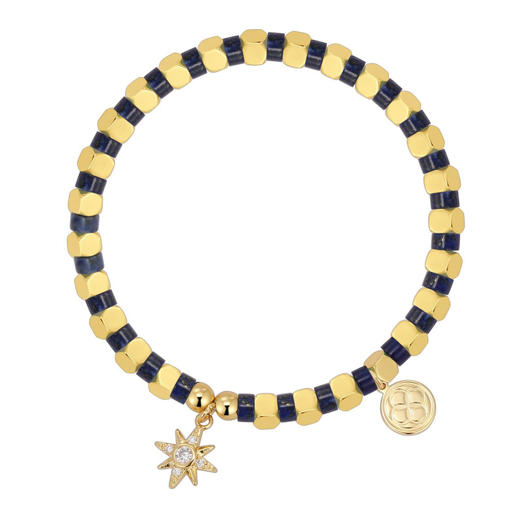 B0251Eight-pointed Star Beaded Copper Plated14k Gold Bracelet