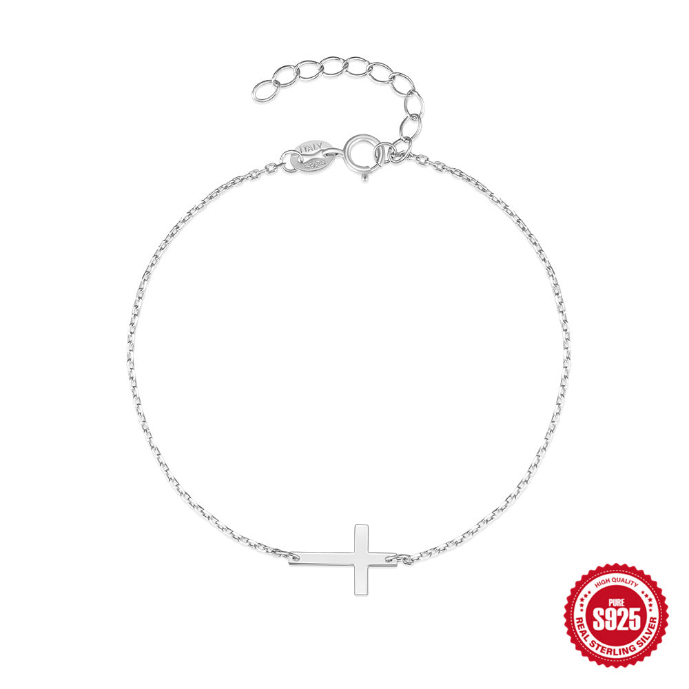 S925 Sterling Silver Cross Bracelet for Women Minimalist Jewelry