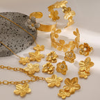 Stainless Steel Flower Necklace Zircon Earrings Pearl Ring Open Bracelet Jewelry