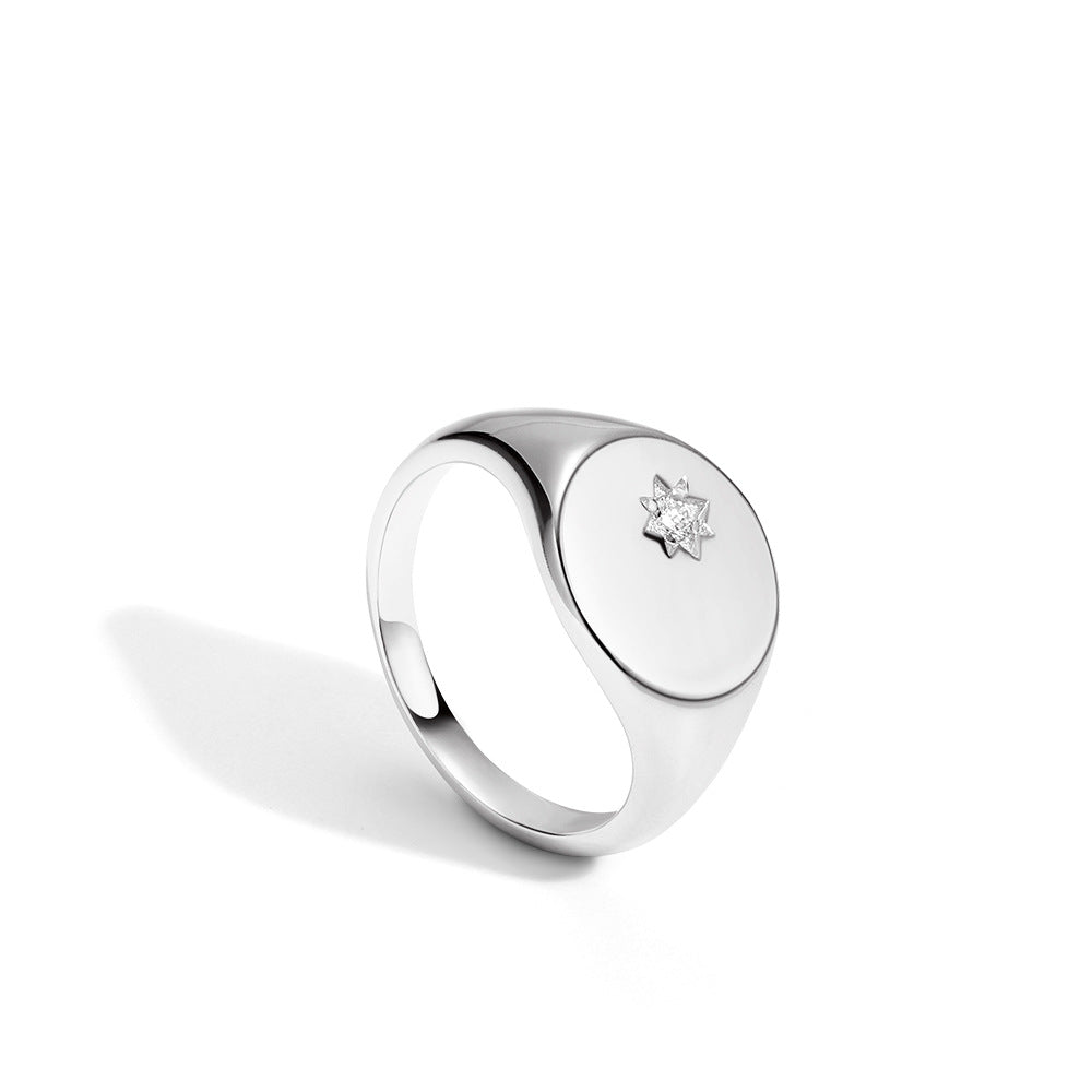 R0045 Minimalist Round Diamond-Studded Hexagram Ring for Women Fashionable Personality Star Ring