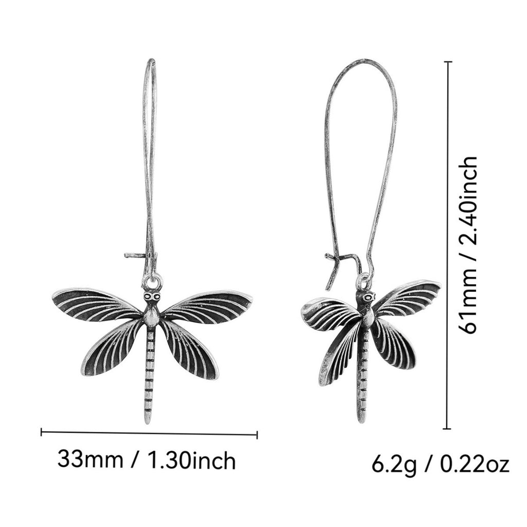E0713 Fashion Design Long Hook Earrings for Women Retro Dragonfly Earrings silver