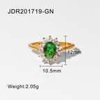 18K Gold Stainless Steel Inlaid Green Zircon Women's Fashion Versatile Ring
