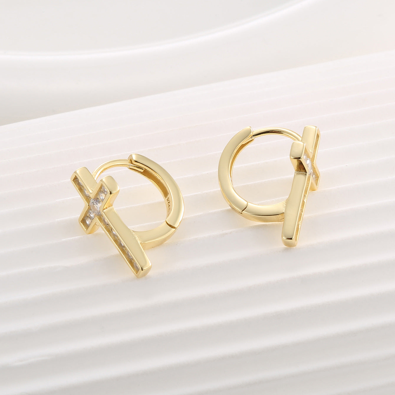 SE0078 S925Silver plating14K Gold Cross Zirconia Earrings for Women New Earrings