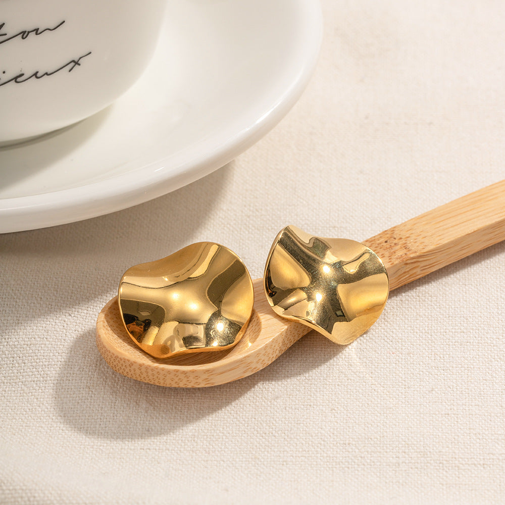 18K Gold Stainless Steel Round Pleated Earrings2025New Trendy Women's Earrings