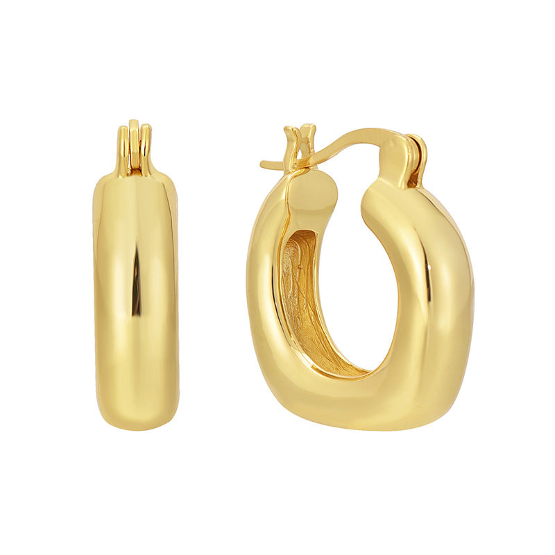 E0612 Stylish and Simple U Shaped Glossy Earrings Women's Brass Gold Plated Earrings