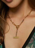 N0195 Copper plating18K gold Paper Clips Square Brand Star Inlaid with Zirconia OT Couple Necklace Jewelry