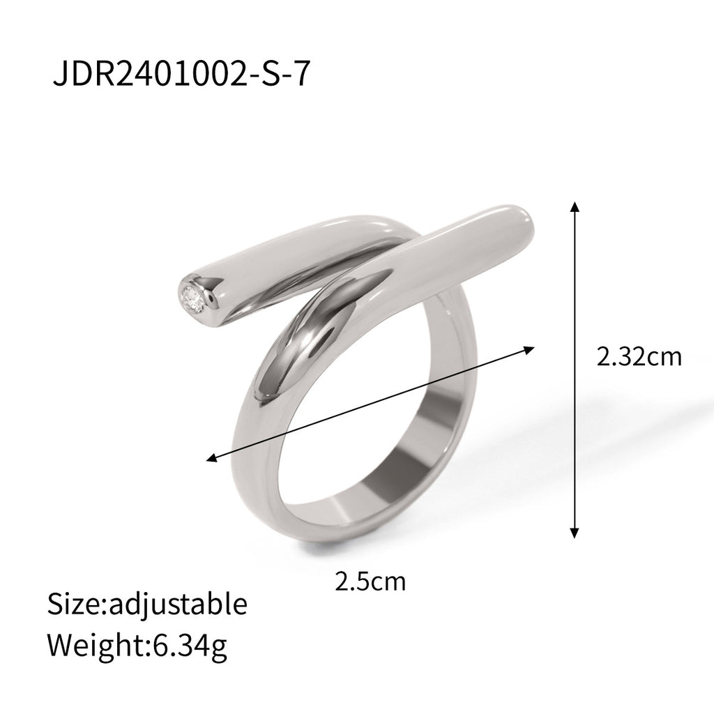 2025Spring New18k Gold Stainless Steel+Drill/Inlaid Diamond Simple Line Intersecting Open Ring