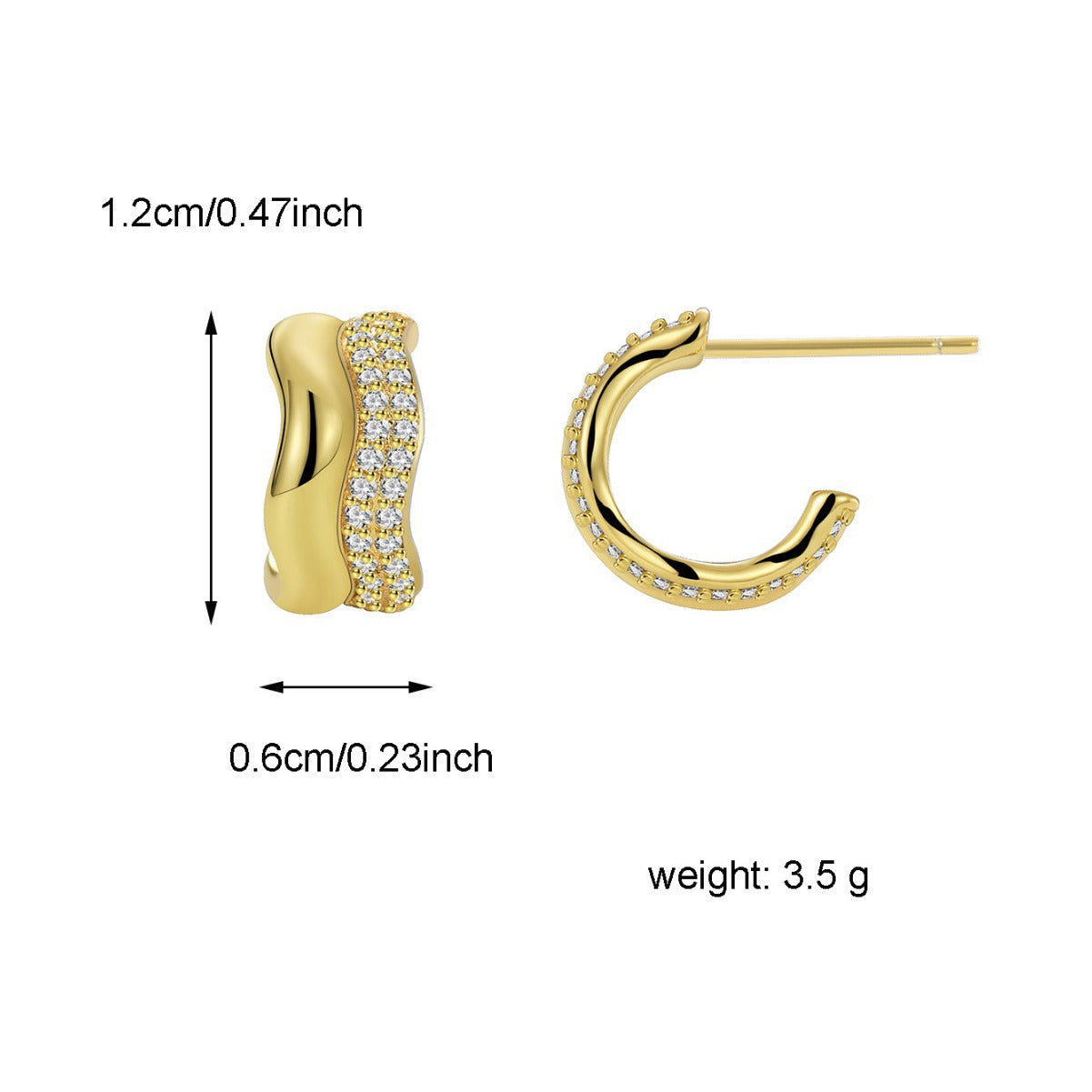 E0496 Fresh Design Geometric Earrings for Women Copper Plated with Real Gold Micro Inlaid White Zircon Fashion Stud Earrings
