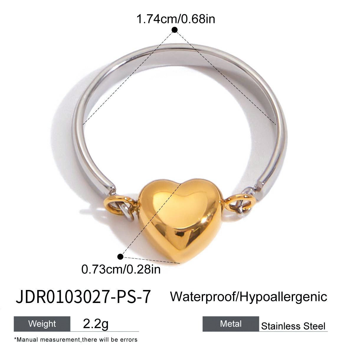 2H Heart-shaped Ring Non-fading Jewelry Design Stainless Steel Ring