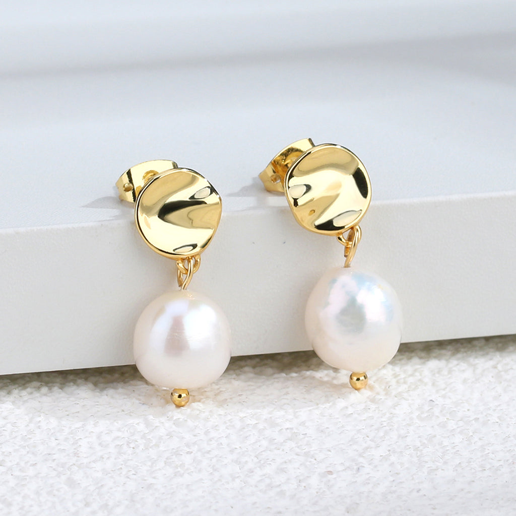 Gold-Plated Brass Vintage-Inspired Pearl Earrings in a gold-tone brass finish