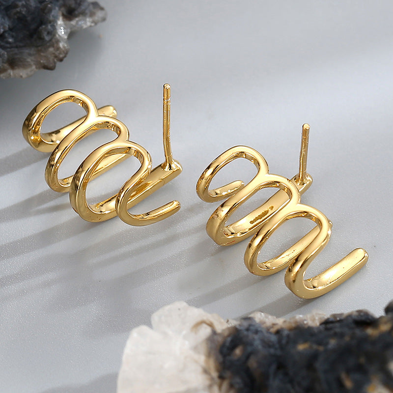 E0469 New Retro Fashion Irregular Ear Hook Women's Copper Gold-Plated Design Earrings