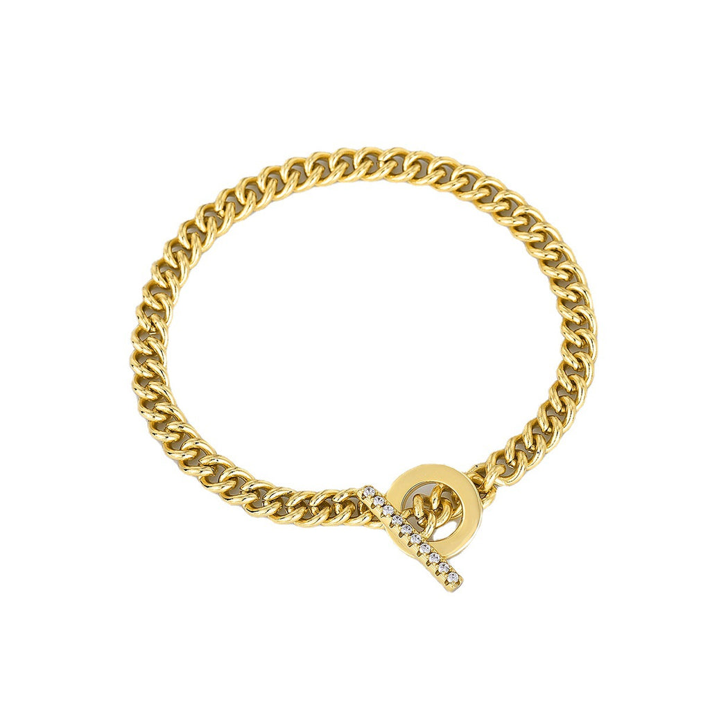 B0053 Foreign Trade Copper Inlaid with Zirconia and Gold Plated OT Couple Style Brazilian Chain Bracelet Source of Goods