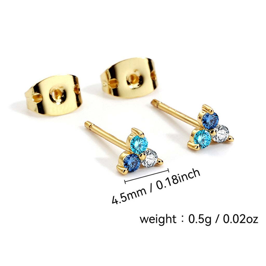 925Silver Needle Blue Gradient Zircon Mini Earrings for Women, Color-Block Earrings, Hypoallergenic Earrings