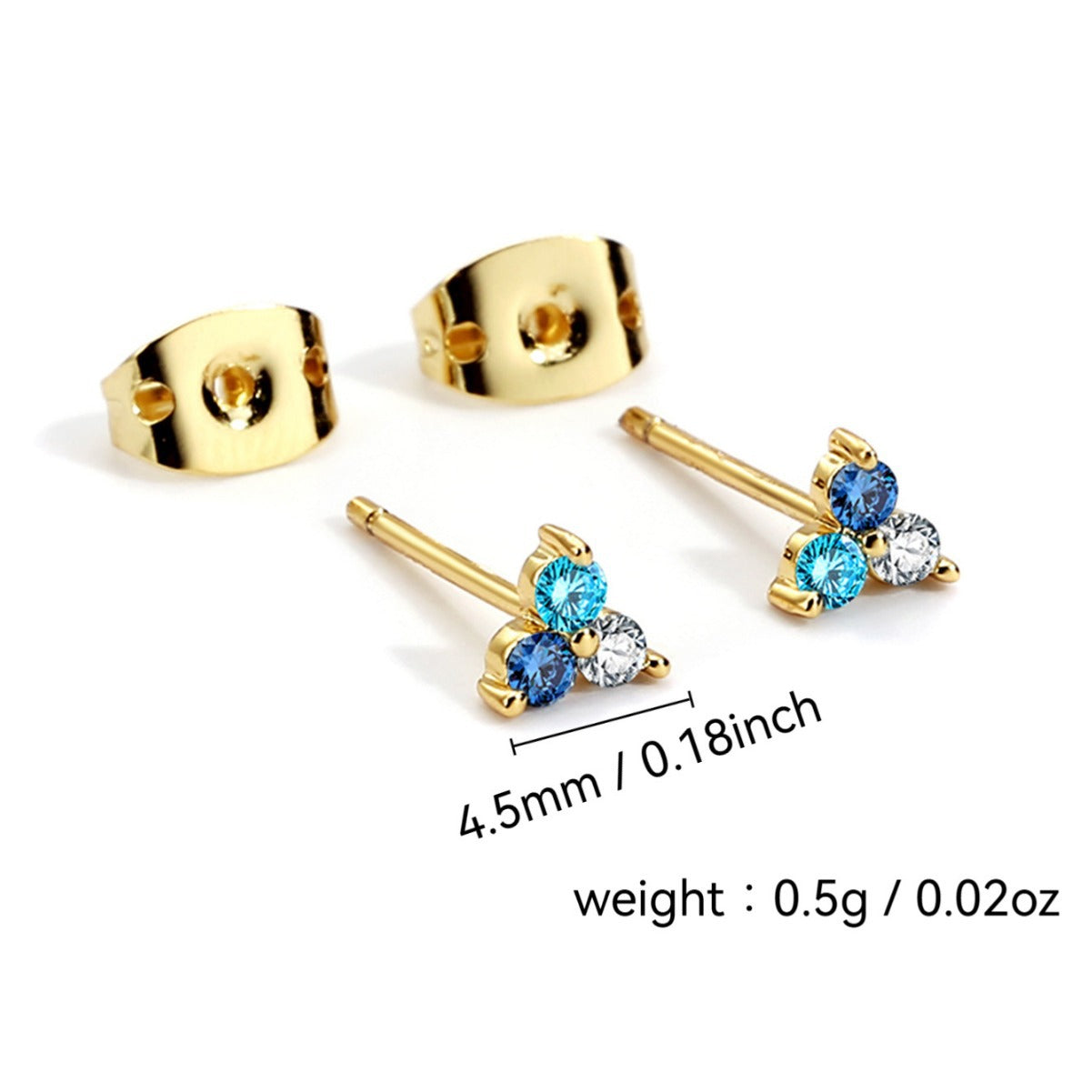 925Silver Needle Blue Gradient Zircon Mini Earrings for Women, Color-Block Earrings, Hypoallergenic Earrings