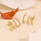 E0130 Design Three-Claw Zirconia Stud Earrings for Women, Minimalist Style Gold-Plated Earrings