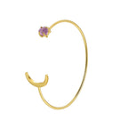 B0150 Korean Fresh Elegant Fashion Moon Shape Bracelet for Women Copper Plated with Real Gold Purple Stone Bangle