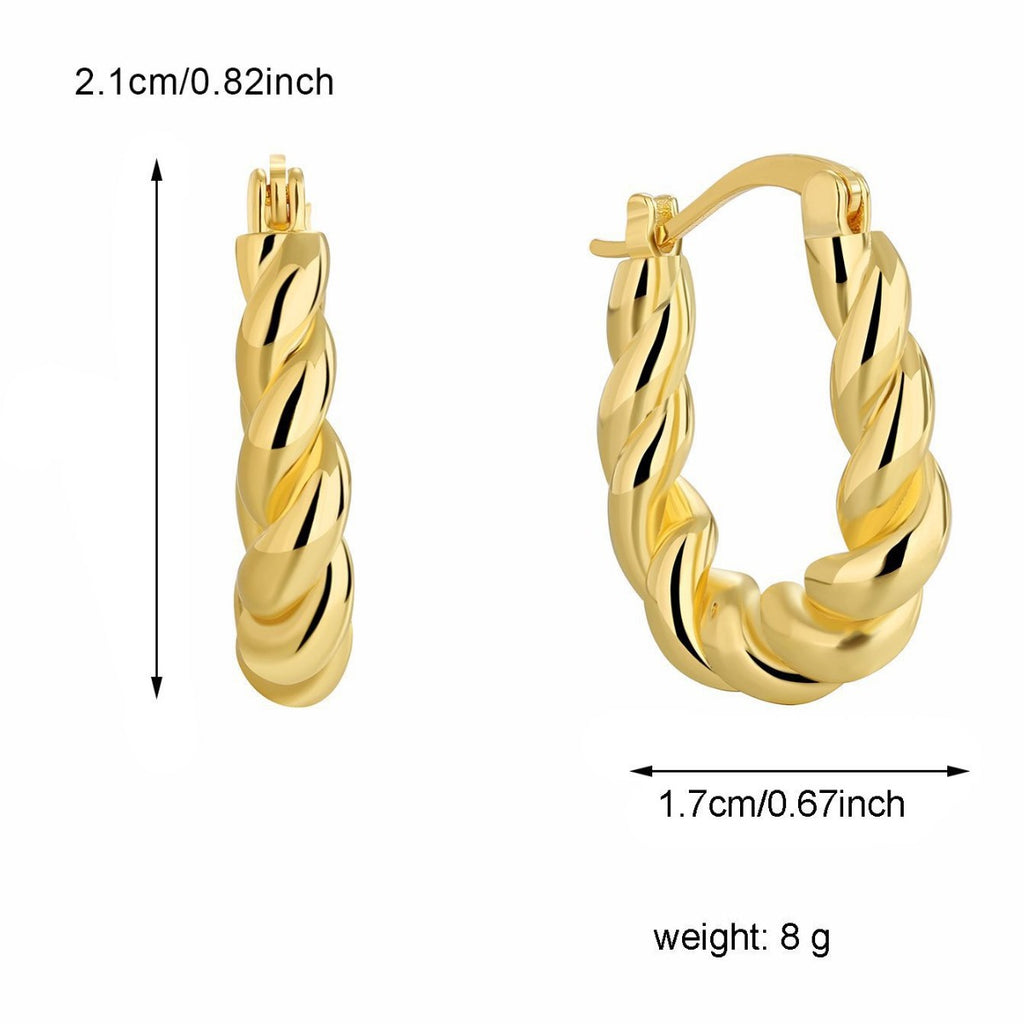 E0527 Minimalist Design Patterned Earrings Copper Gold Plated Simple Versatile Smooth Hoop Earrings