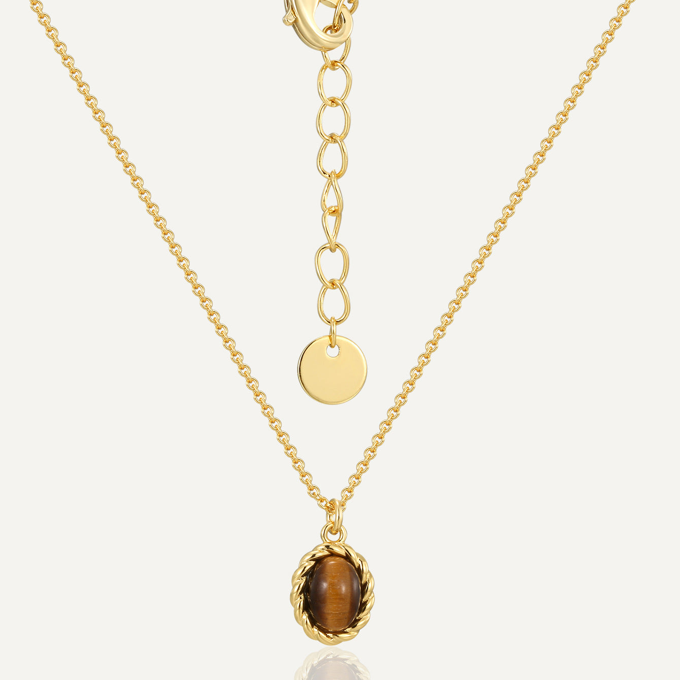N0015 Copper18K Gold-Plated Oval Tiger Eye Stone Pendant Necklace for Women Vintage Versatile Design Necklace