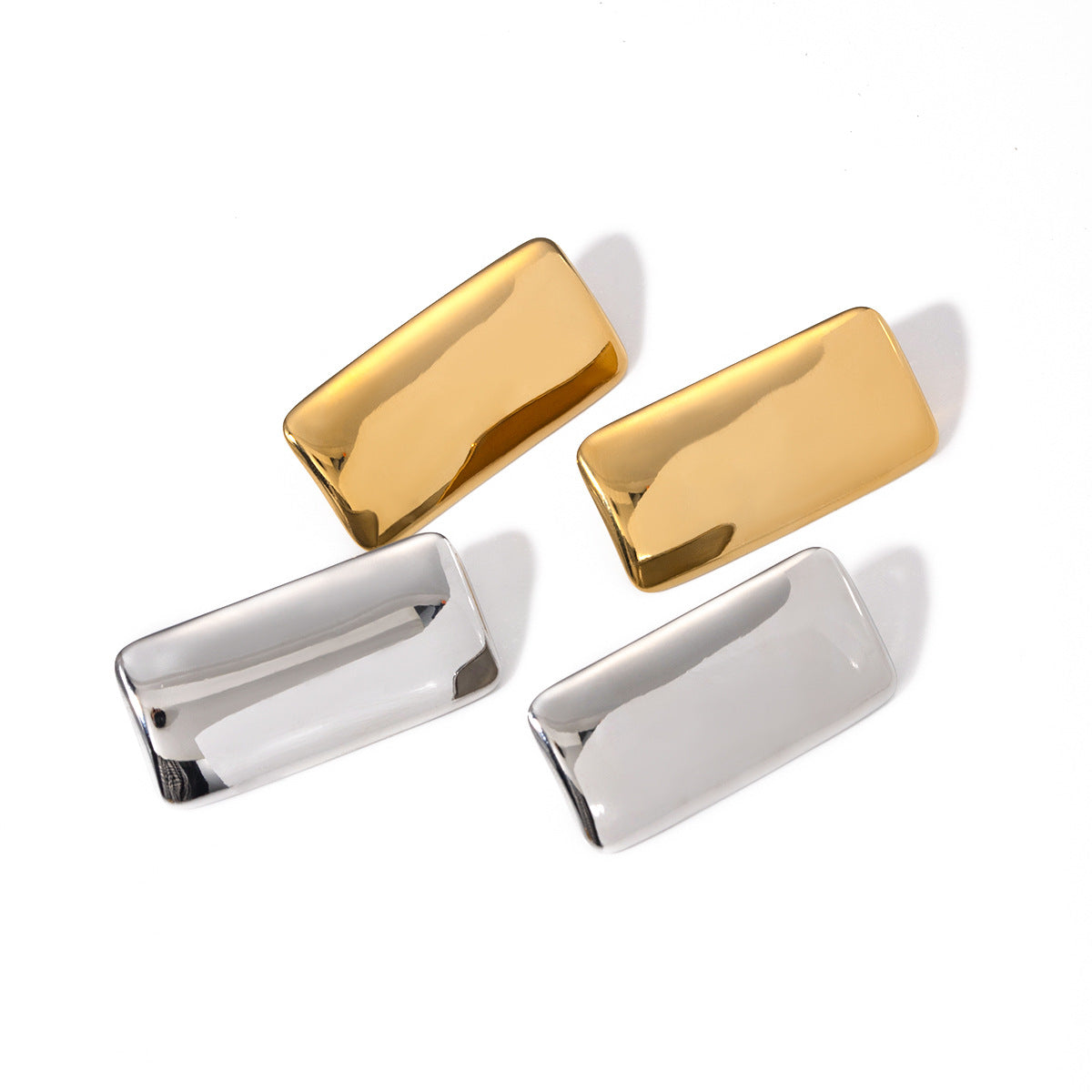 2H Minimalist Retro New Style18k Gold Stainless Steel Rectangular Smooth Earrings for Women Trendy Minimalist Stud Earrings