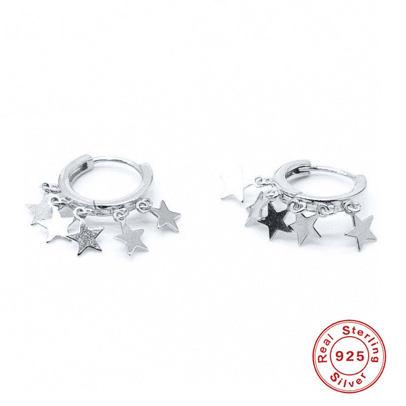 S925Pure Silver Five-Pointed Star Tassel Earrings Ear Clips Hot Sale Exaggerated Style Minimalist Fashion Earrings Ear Jewelry