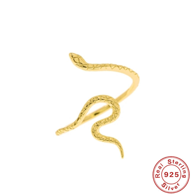 S925Sterling Silver Fun Smooth Snake Index Finger Ring Simple Snake Pattern Trendy18K Gold Open Ring