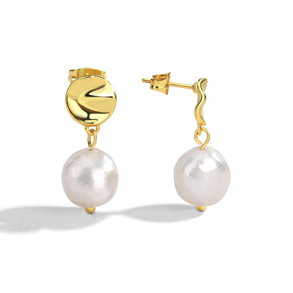 Gold-Plated Brass Vintage-Inspired Pearl Earrings with a minimalist design profile
