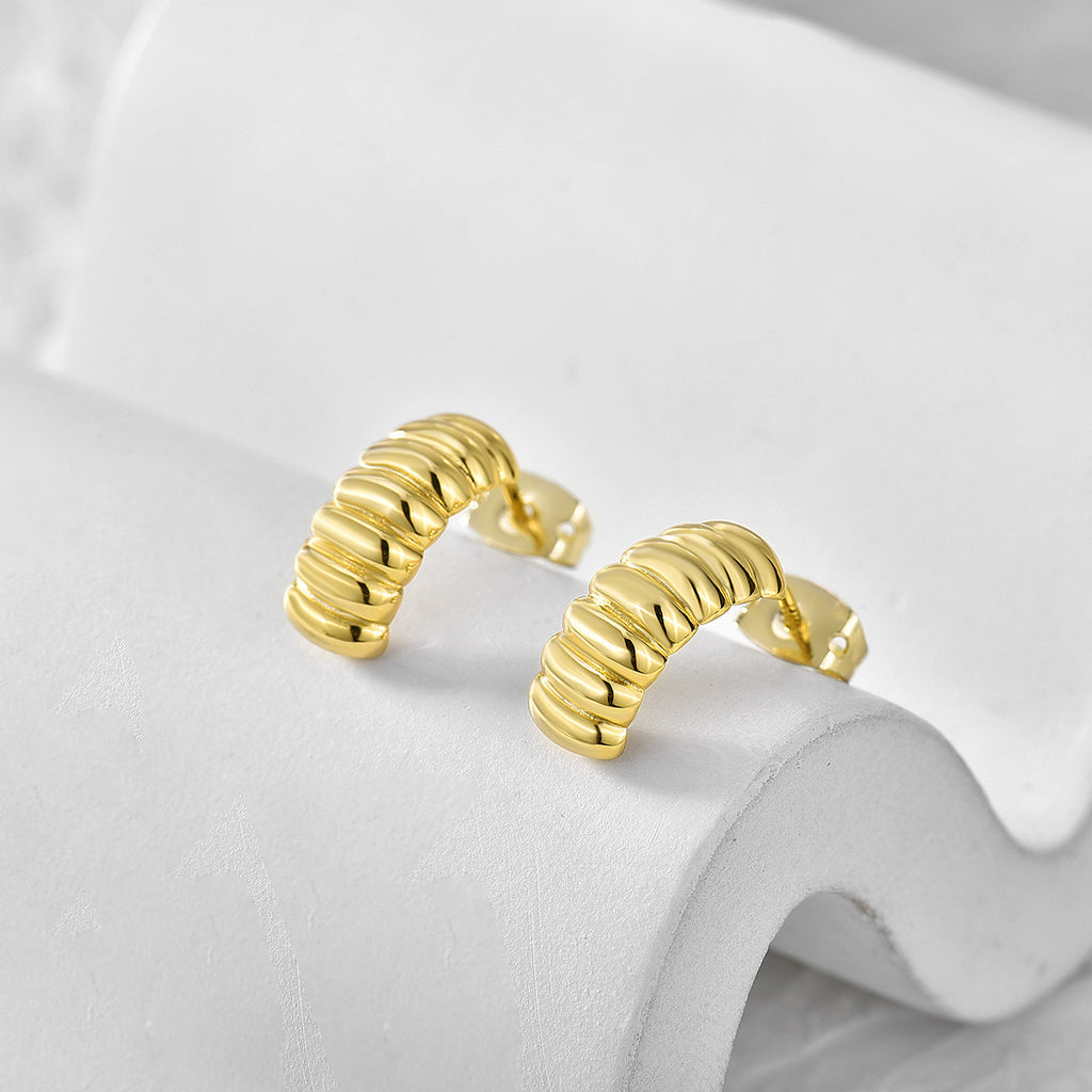 E0285 Foreign Trade18K Gold-Plated Wave Stud Earrings for Women Wave Texture Earrings Trendy Metal Ear Jewelry