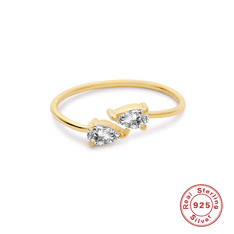 S925Sterling Silver Mini Water Drop Heart-Shaped Zircon Open Ring Hot-Selling Super Sparkling Diamond-Studded Index Finger Ring