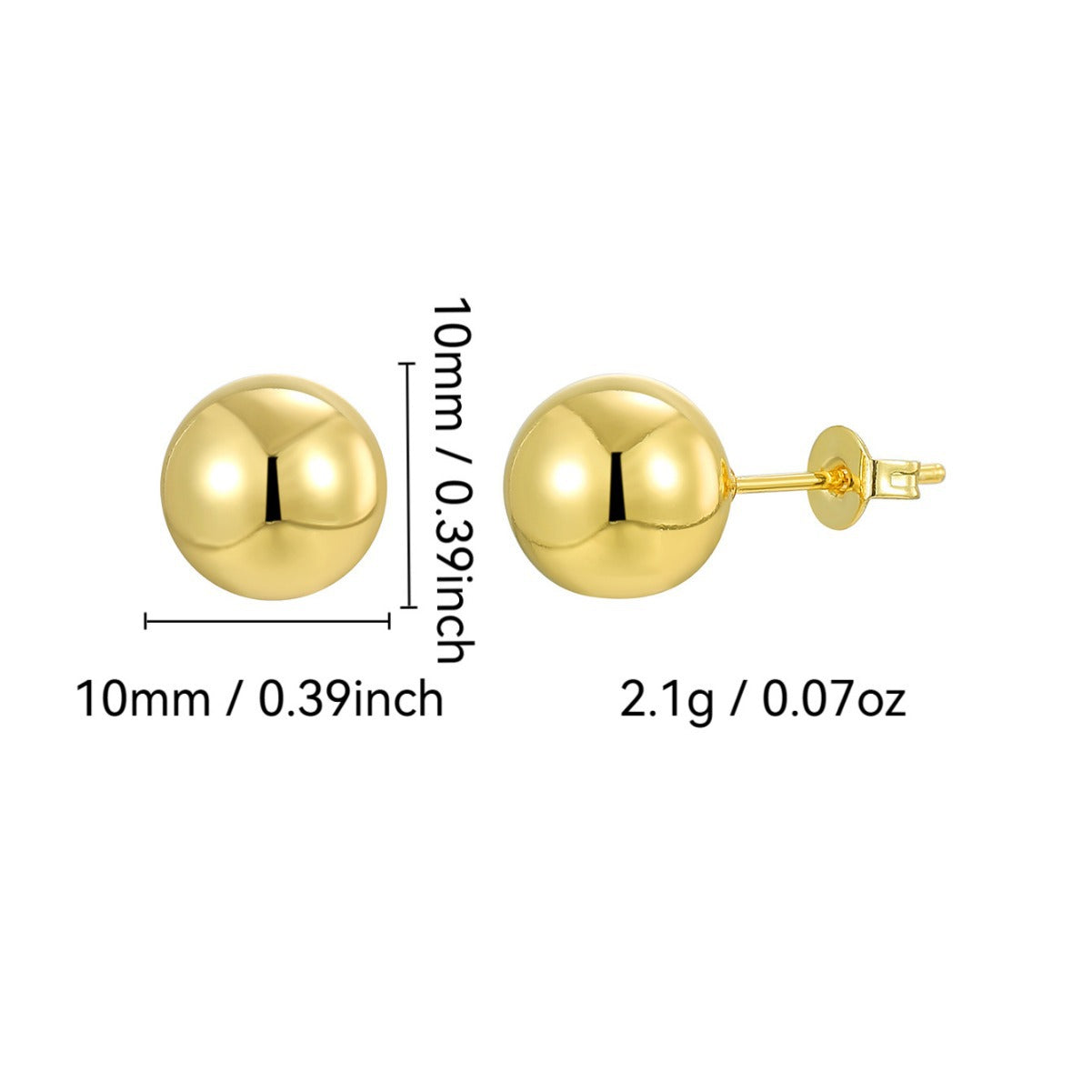 E0791 Personalized Metal Texture Simple Bead Earrings for Women Brass Gold-Plated Vintage Smooth Round Ball Earrings