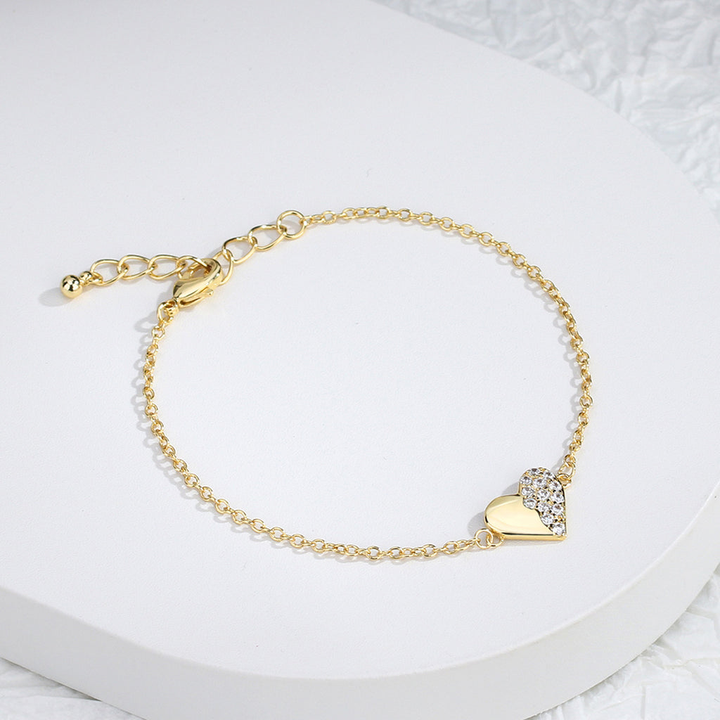 B0032 Live Stream Supply Fairy Style Heart-Shaped Diamond-Studded Bracelet Copper Plated with Real Gold Zircon