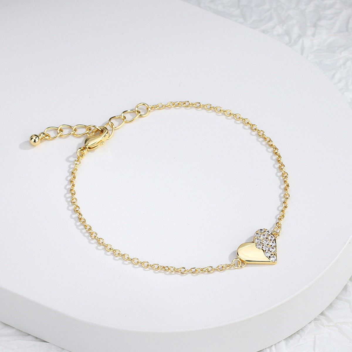 B0032 Live Stream Supply Fairy Style Heart-Shaped Diamond-Studded Bracelet Copper Plated with Real Gold Zircon