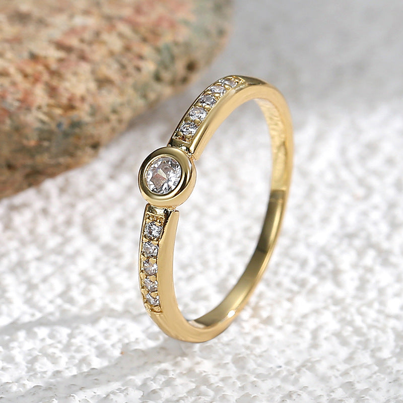 R0118 Spot Goods Fashion Micro Pave Zircon Ring Small Brass Gold Plated Ring