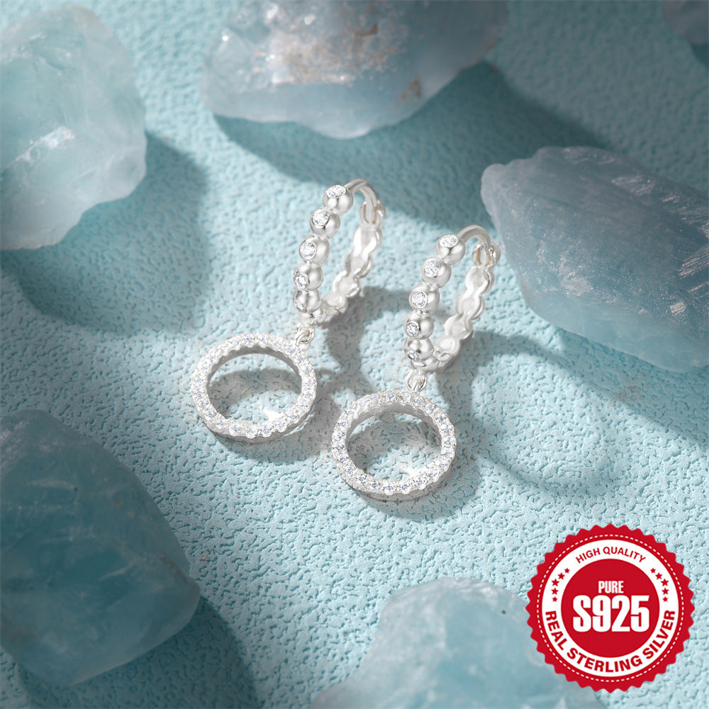 New925Sterling Silver Full Diamond Round Hoop Earrings Hot-Selling Inlaid Diamond Earrings for Women