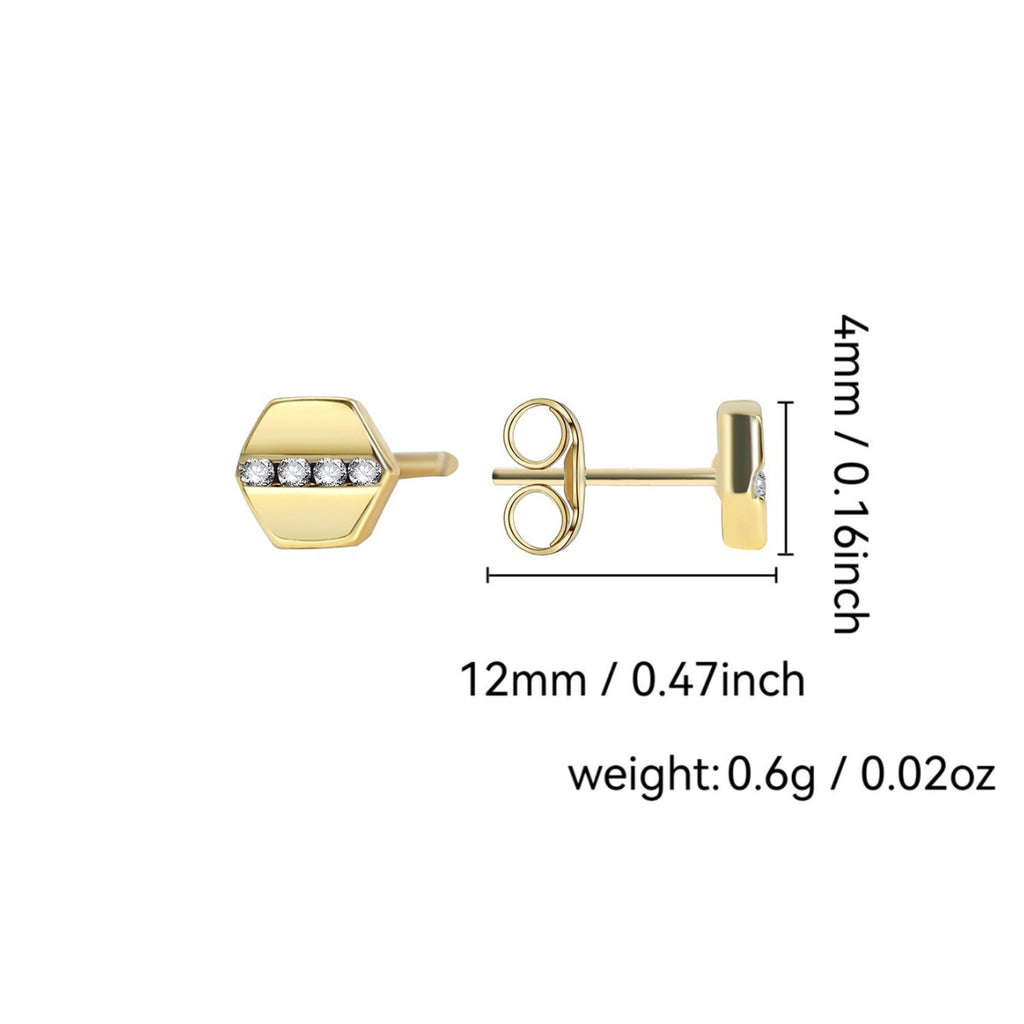 E0361 Wind Ornament Geometric Zircon Inlaid Earrings for Women Hexagonal Earrings Neutral Style