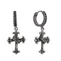 Antique Silver-Plated Brass Cross Crown Earrings with gold-tone brass construction