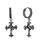 E0738 Hip-Hop Punk Style Trendy Earrings for Women Vintage Distressed Antique silver Crown Cross Earrings