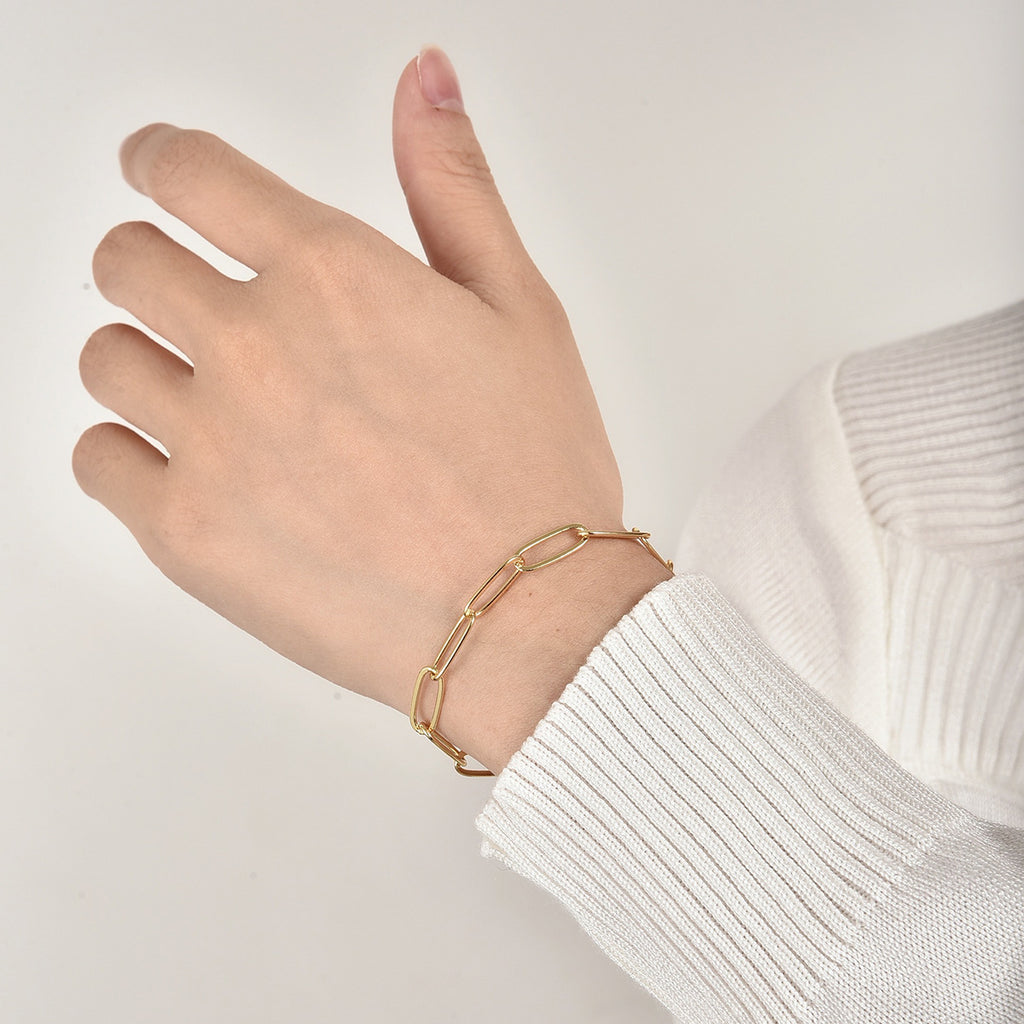 B0050 Minimalist Loop Chain Thick Chain Inlaid Diamond Bracelet for Women Simple Cool Style