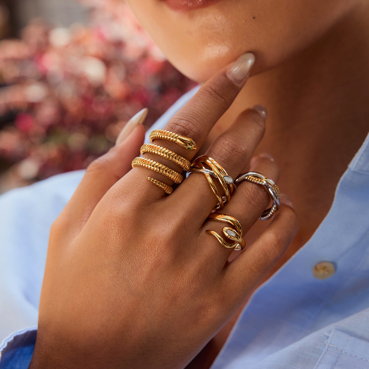 2H Original Design Snake Ring Non-Fading Jewelry for Women Stainless Steel Accessories ring