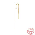 Four-Prong Zircon Chain Tassel 925 Sterling Silver Stud Earrings — pair presentation — jewelry finish and design detail