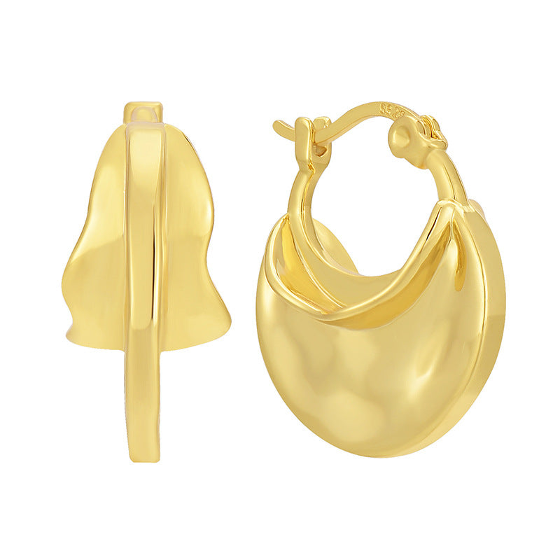 E0643 Minimalist Cool Style Design Gender-Neutral Earrings Copper Plated Real Gold Irregular Concave Ear Cuffs