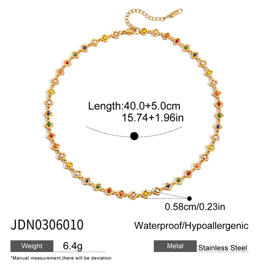 2H Colorful Oil Drop Flower Necklace Bracelet Stainless Steel Jewelry