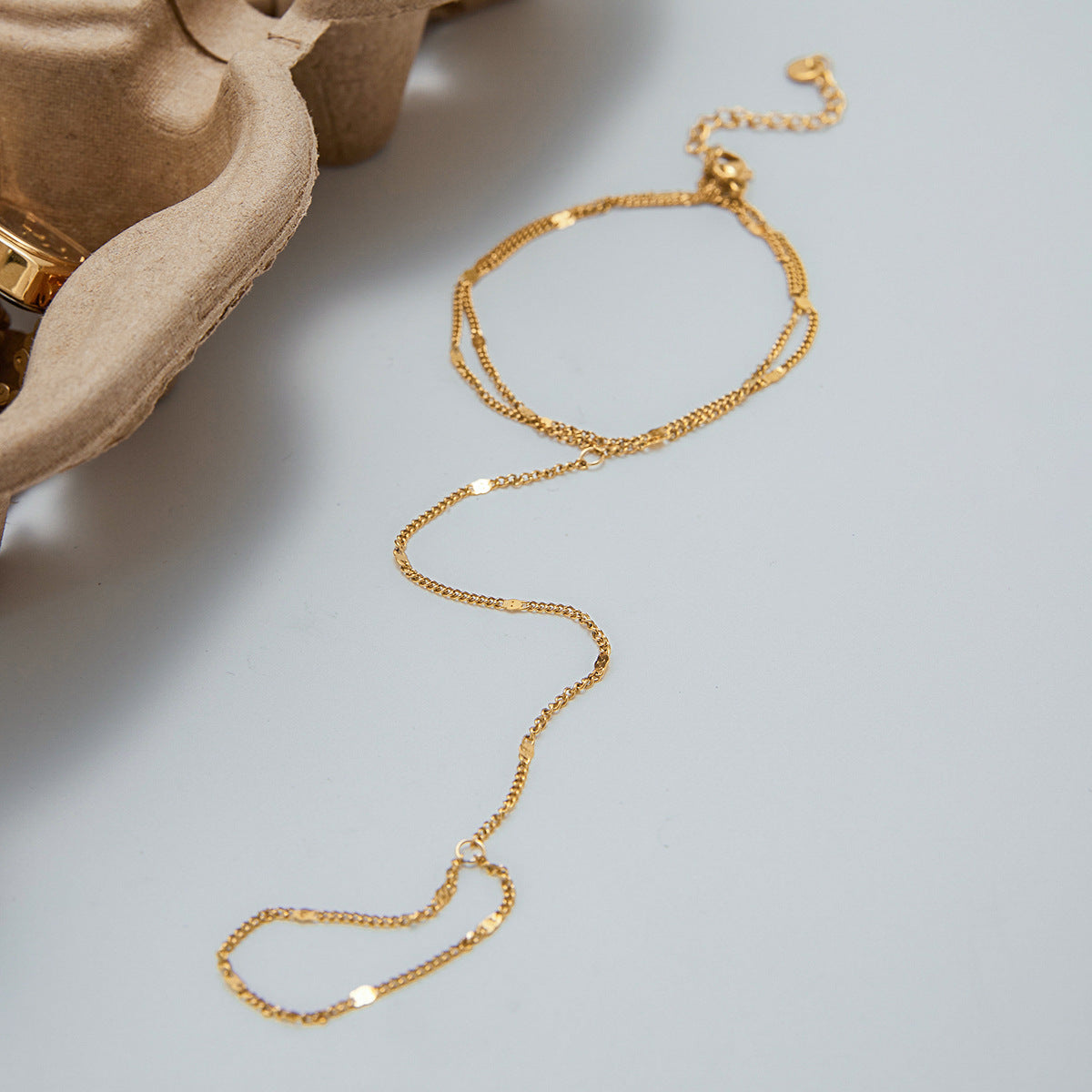 Finger Bracelet Stainless Steel Pearl Jewelry Ring Non-Fading for Women